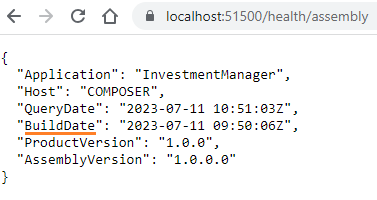 The /health/assembly endpoint with BuildDate information